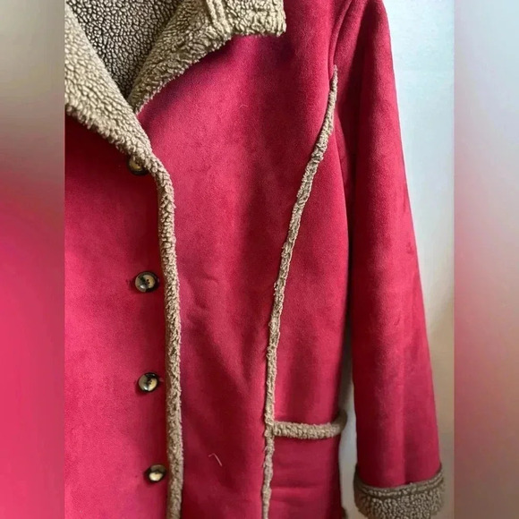 L.L. Bean Faux Suede Sherpa Lined Shearling Coat long line women’s large - Picture 4 of 6